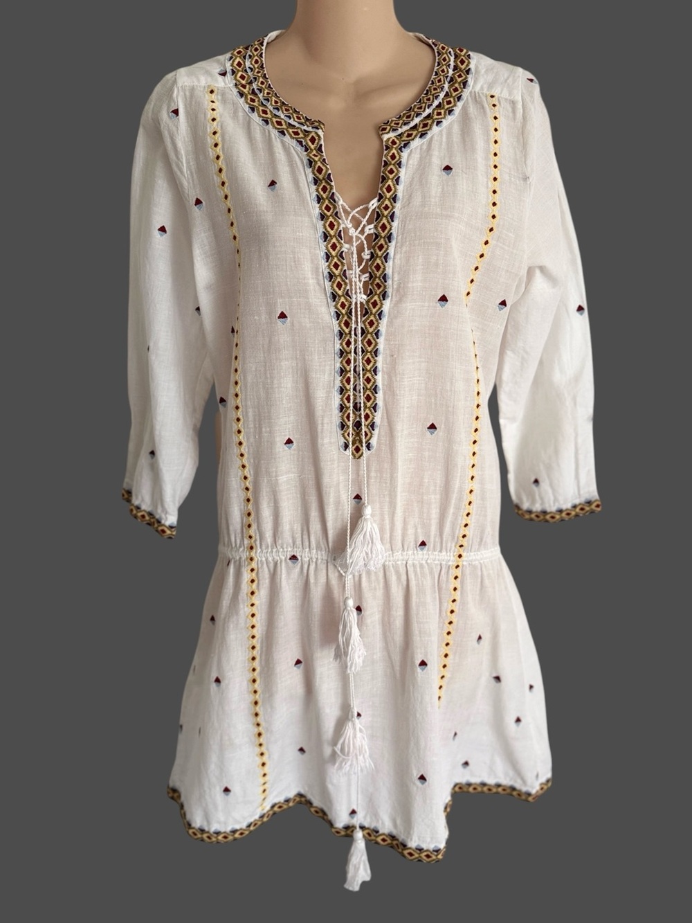 TALITHA COLLECTION Cotton Voile Embroidered Tassel SHYLA Dress S Coverup $RT 428 - Picture 2 of 10